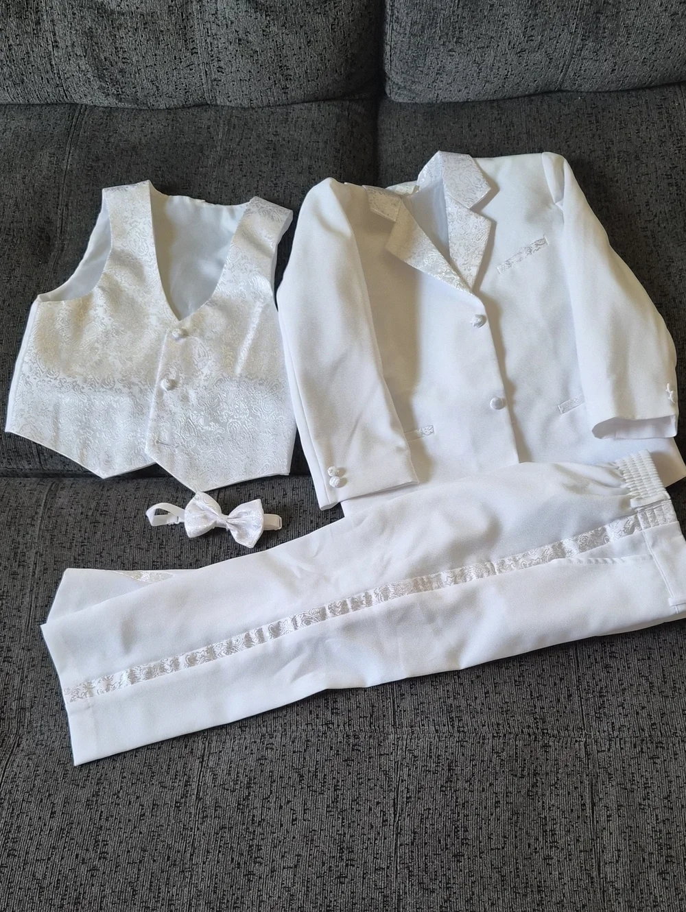 White Boys' Formal 4-Piece Suit Set with Vest and Bow Tie